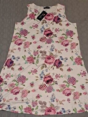 Amzplus Womens Pink Floral Sleeveless Dress 2XL